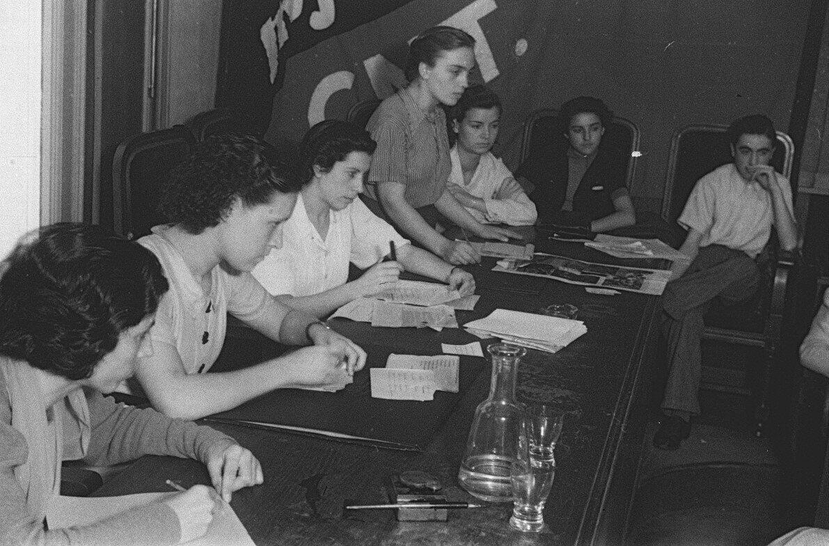 Conference of anarcha-feminist Mujeres Libres(Free Women) during the Spanish Revolution.
