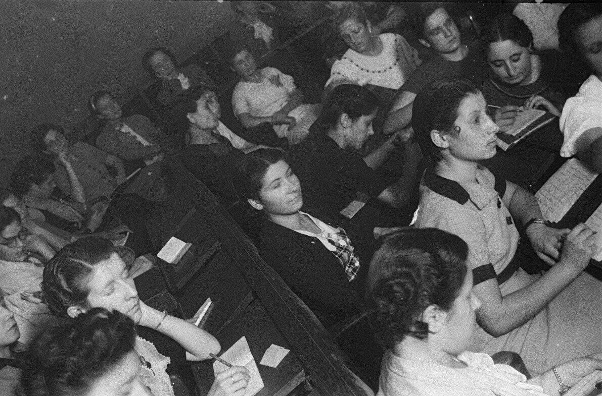 Conference of anarcha-feminist Mujeres Libres(Free Women) during the Spanish Revolution.